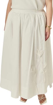 English Factory Appliquéd Floral Midi Skirt