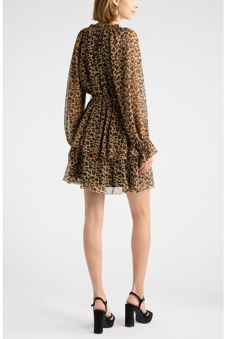 Floral Chiffon Tiered Minidress, Alternate, color, LEOPARD