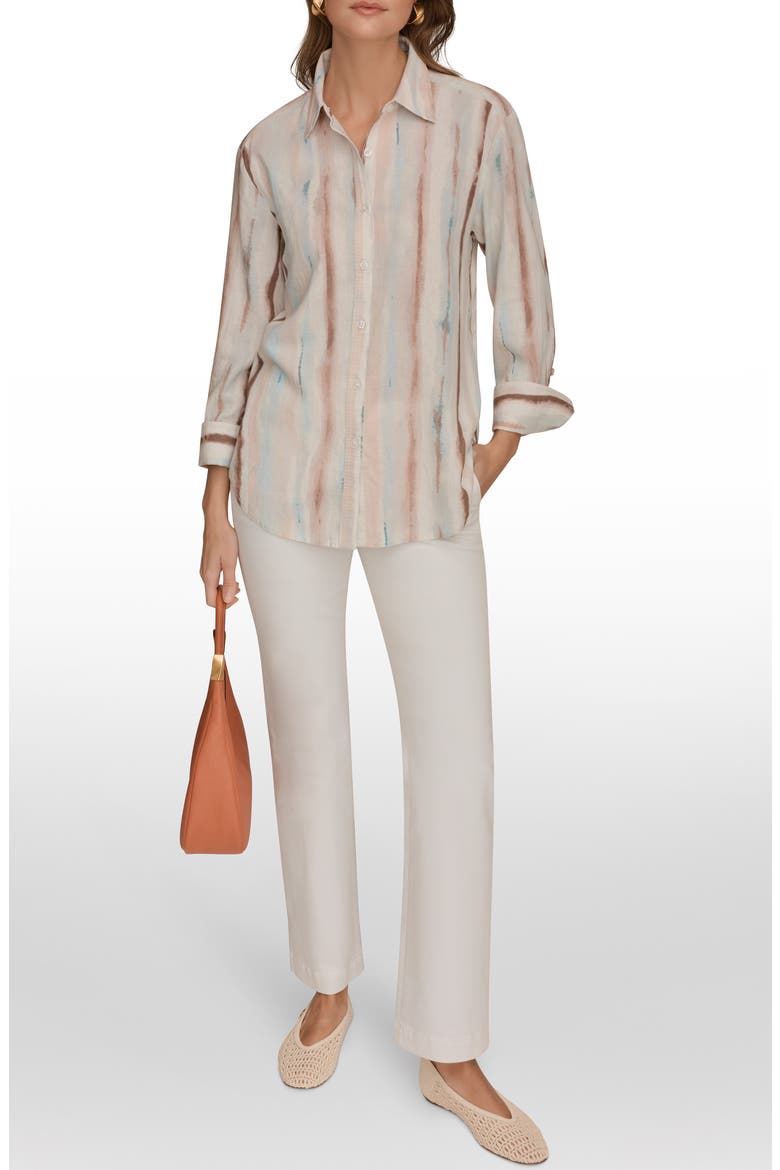 Long Sleeve Linen Blend Button-Up Shirt, Alternate, color, WATERCOLOR