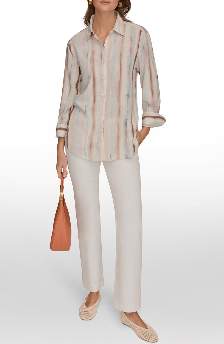 Donna Karan New York Long Sleeve Linen Blend Button-Up Shirt, Alternate, color, Watercolor