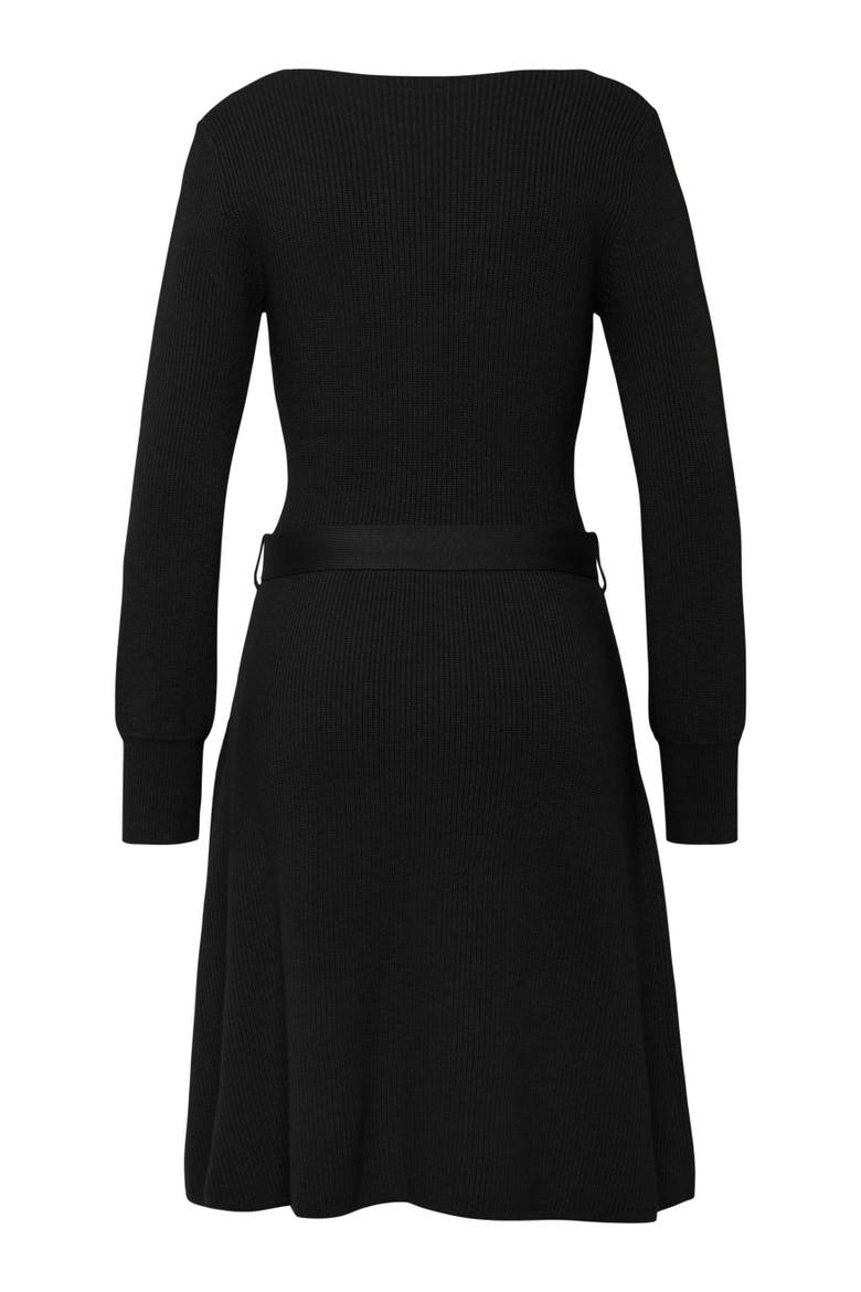 V-Neck Belted Sweater Dress, Alternate, color, Black