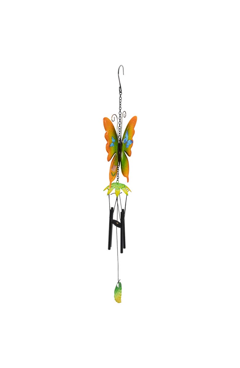 Northlight 15.75" Orange and Green Metal Butterfly Outdoor Garden Windchime, Alternate, color, Orange