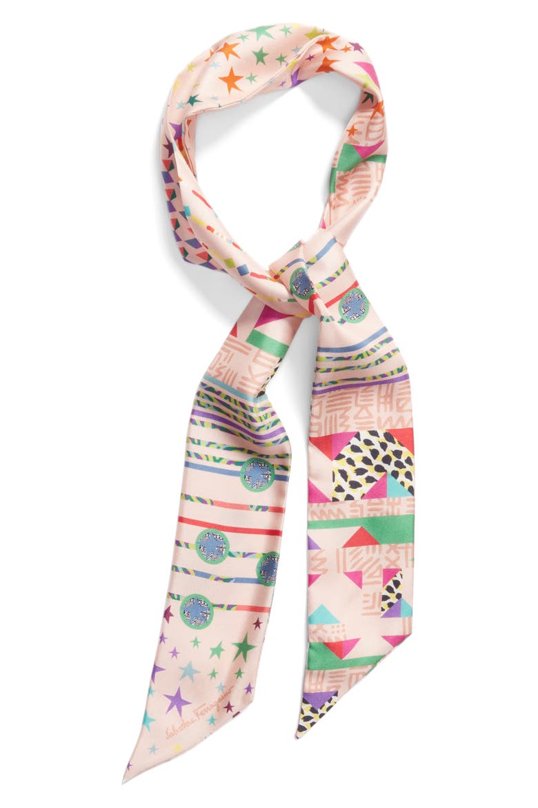 Salvatore Ferragamo Silk Skinny Scarf, Alternate, color, SORBETTO MULTICOLOR