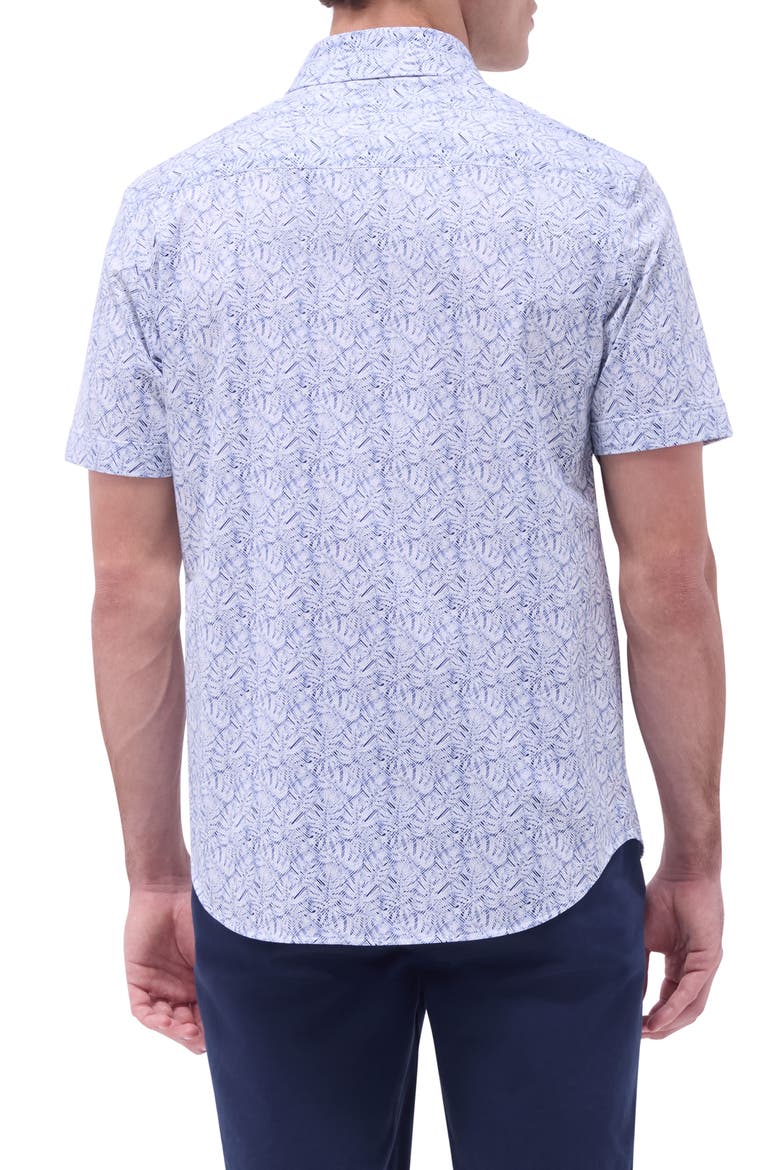 Miles OoohCotton® Leaf Print Short Sleeve Button-Up Shirt, Alternate, color, NAVY