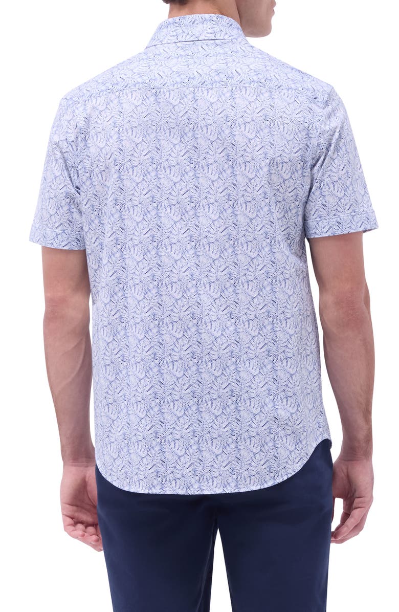 Bugatchi Miles OoohCotton<sup>®</sup> Leaf Print Short Sleeve Button-Up Shirt, Alternate, color, Navy