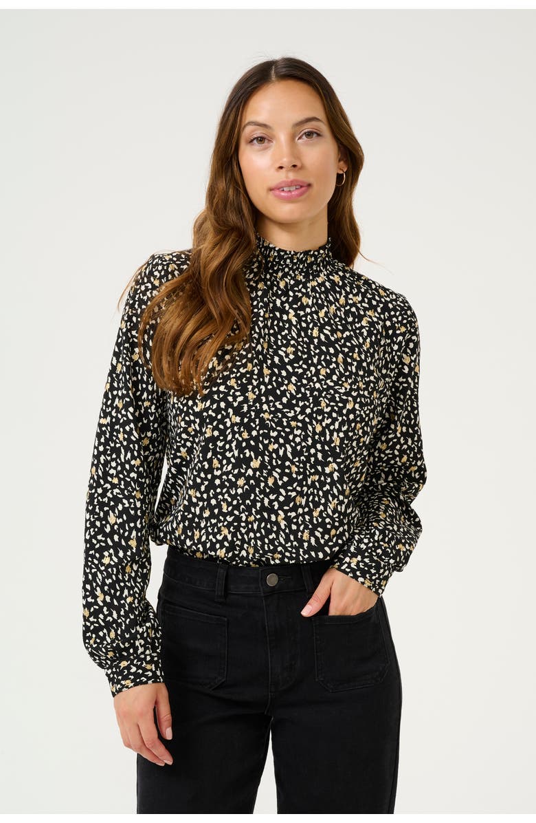 Kaffe KAmalene Dress V-neck Above The Knee, Main, color, Black/White/Gold Print