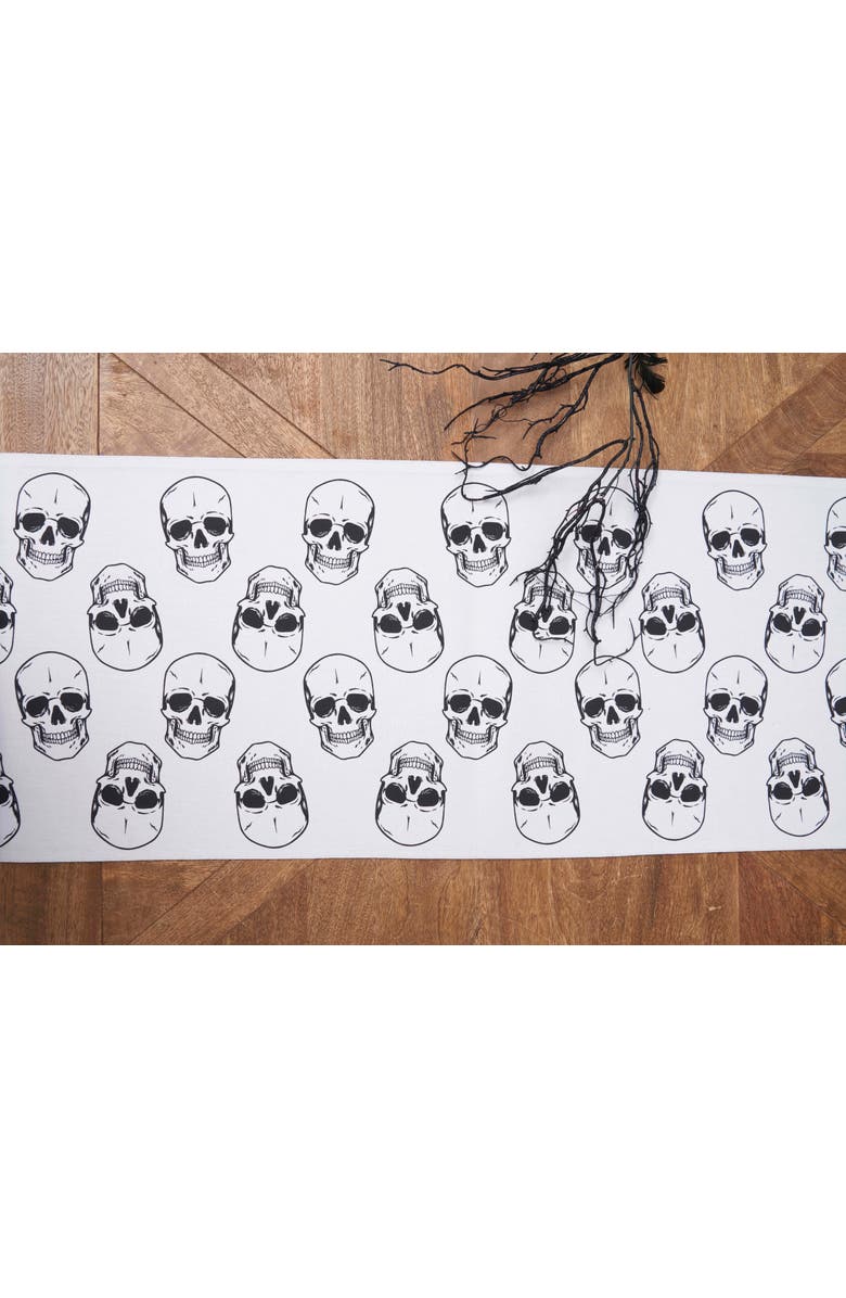C&F Home Skeleton Skulls Pattern Halloween Reversible Decorative Table Runner 14" x 72", Alternate, color, White