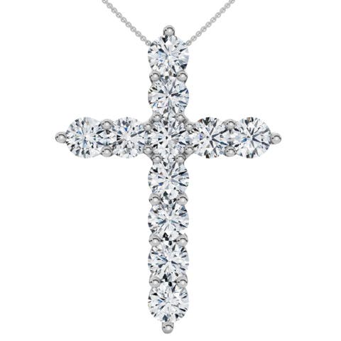 4Ct TW Diamond Cross Pendant 14k Gold Women's 18" Necklace Lab Grown