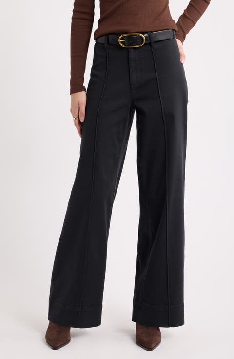 High Waist Wide Leg Twill Pants