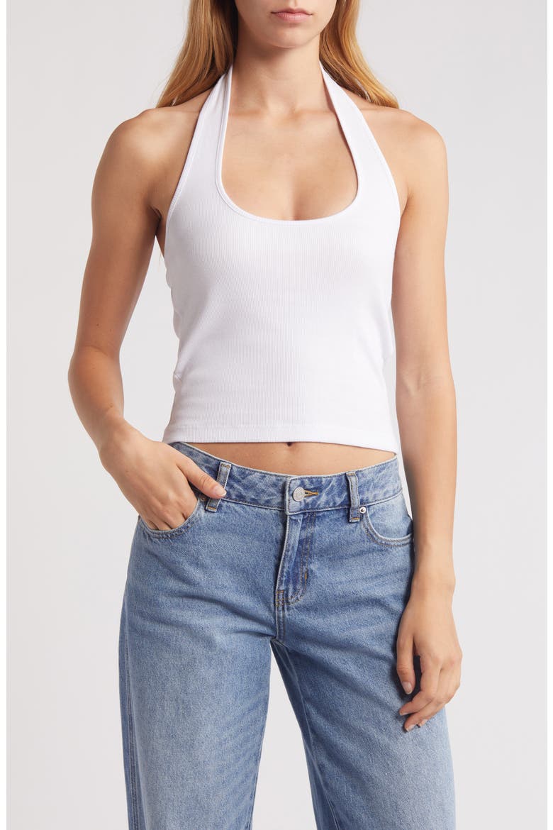 Maya Rib Halter Top, Main, color, BRIGHT WHITE