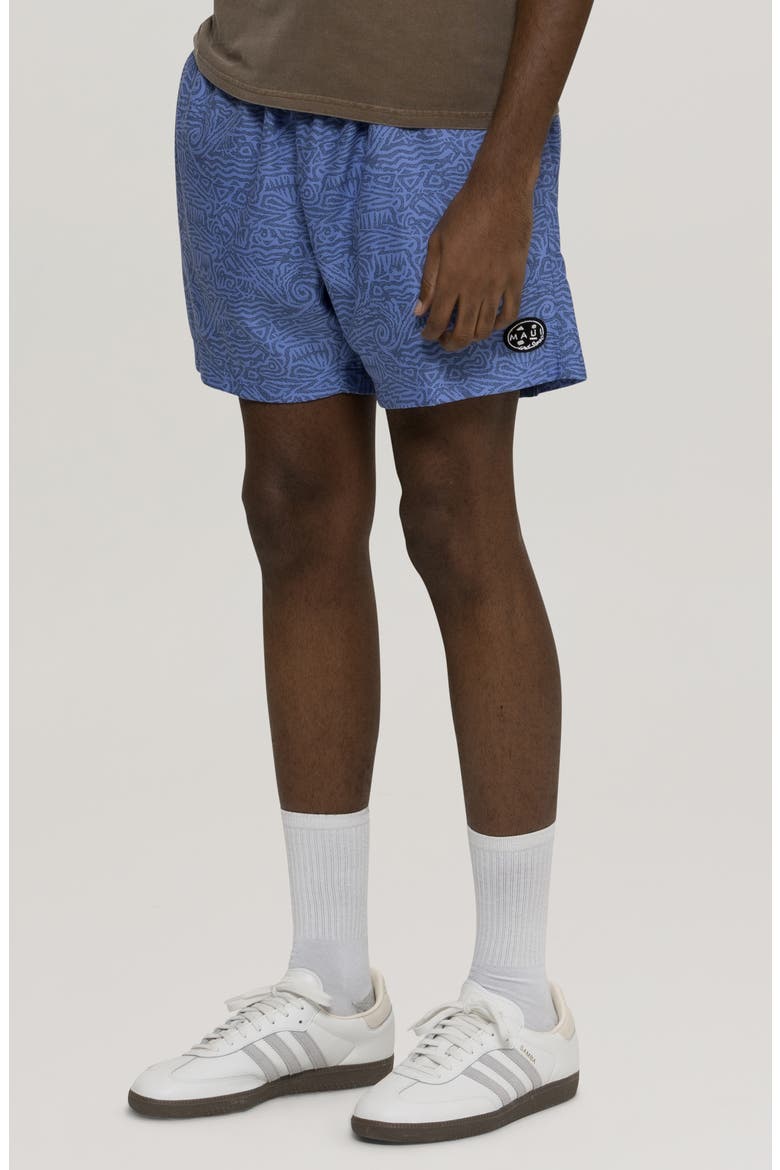 Doodle Print Microfiber Swim Trunks, Alternate, color, OCEAN