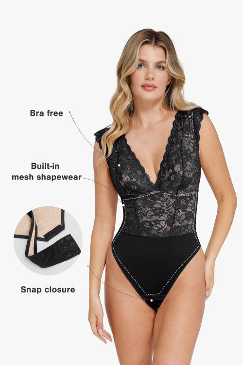 Popilush Shapewear Sculpting Lace Bodysuit Or Midi Skirt Or Shrug In Midnight Black