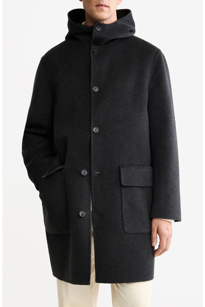 Handmade Hooded Wool Blend Melton Overcoat, Main, color, MEDIUM HEATHER GREY