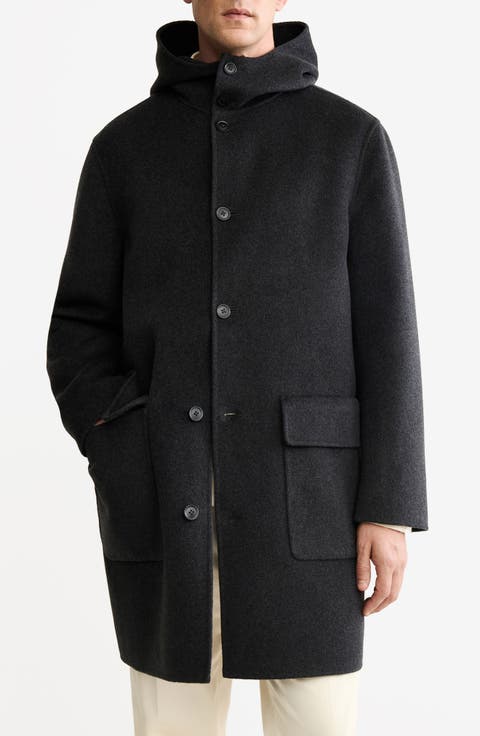 Handmade Hooded Wool Blend Melton Overcoat