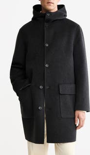 MANGO Handmade Hooded Wool Blend Melton Overcoat