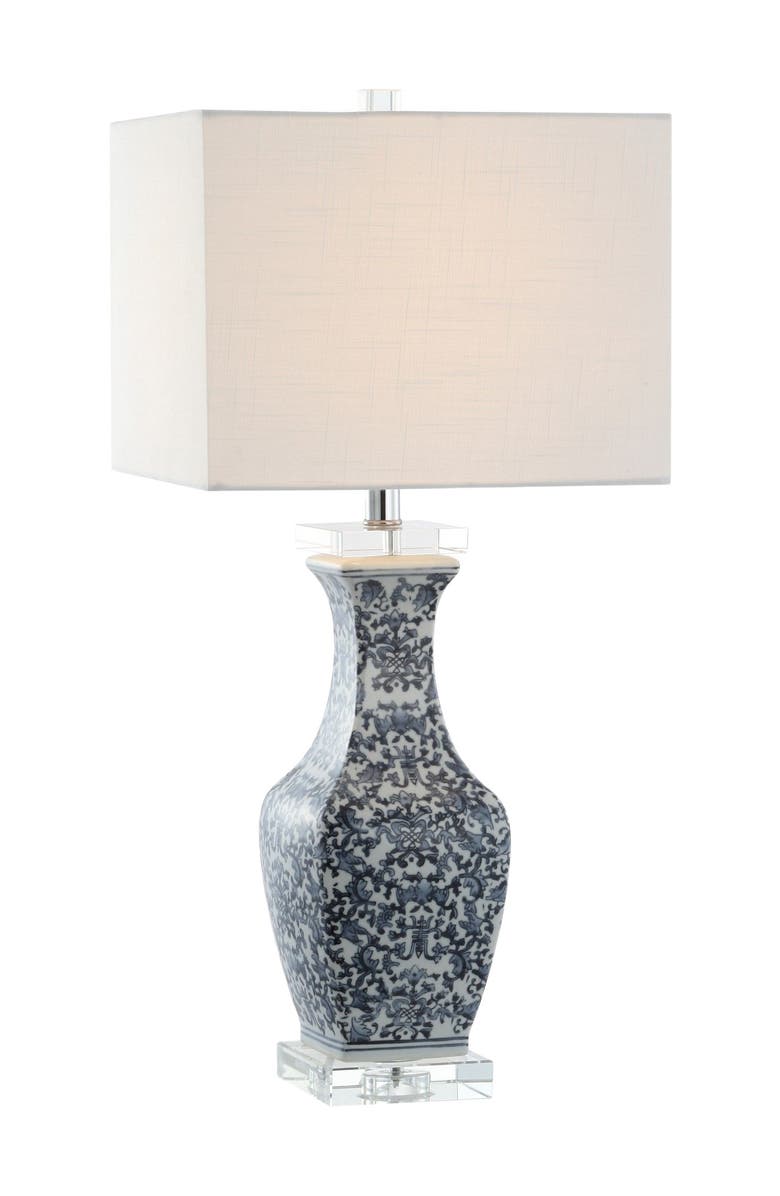 JONATHAN Y May 28" Ceramic/Crystal LED Table Lamp, Blue/White, Main, color, Blue/White