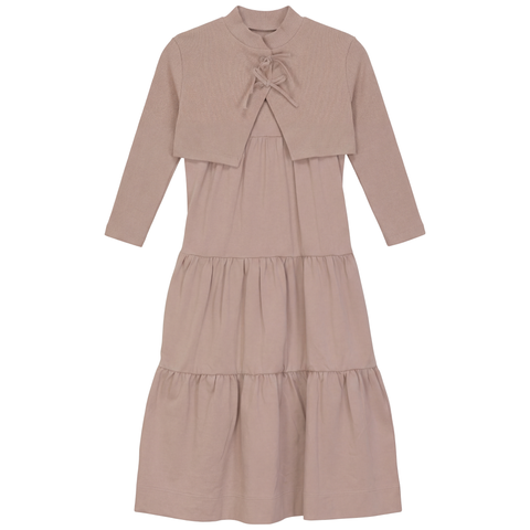 Jumper Scallop Neck Cardigan & Tiered Dress Set