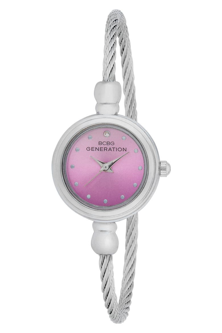 Sienna Cable Bangle Watch, Main, color, SILVER