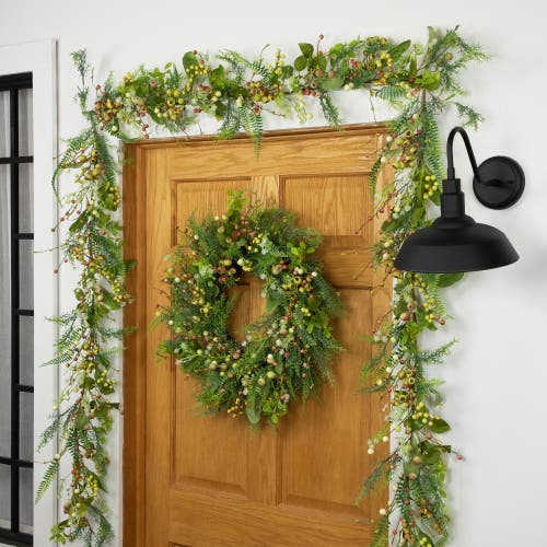 Northlight Berry And Crabapple Fern Foliage Spring Wreath In Green