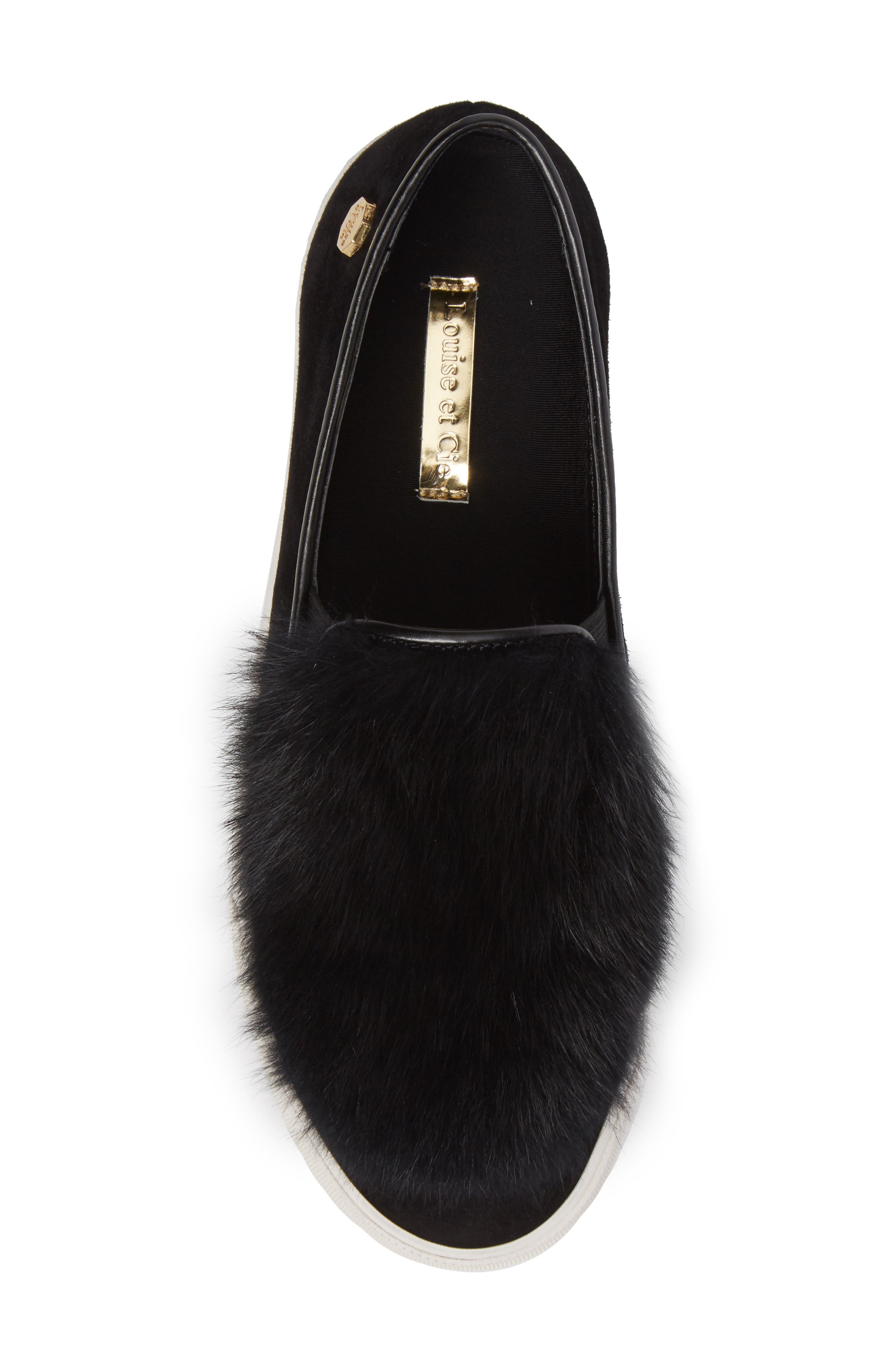 Bershner Genuine Rabbit Fur Slip-On Sneaker, Alternate, color, BLACK SUEDE