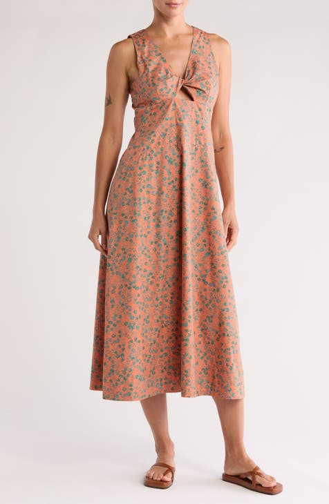 Floral Twist Front Poplin Midi Dress