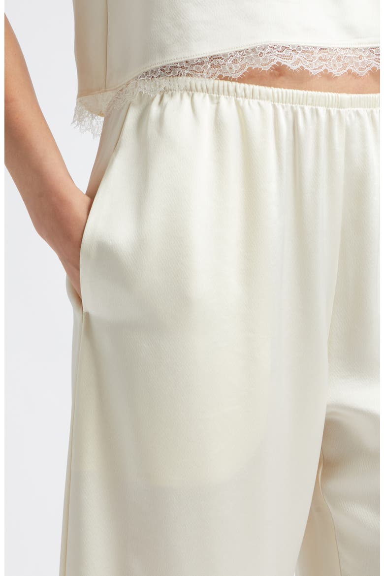 Barb Lace Detail Crop Satin Pants, Alternate, color, CREME