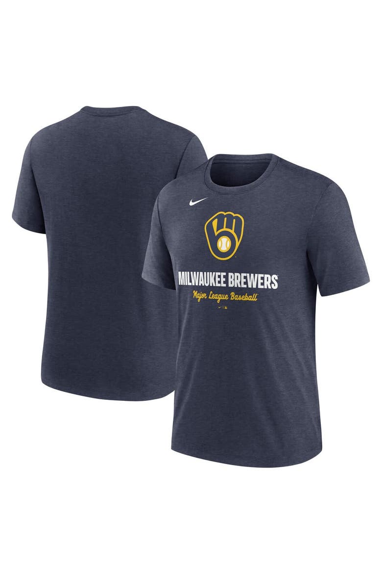 Men's Nike Heather Navy Milwaukee Brewers Logo Tri-Blend T-Shirt, Alternate, color, Heather Navy