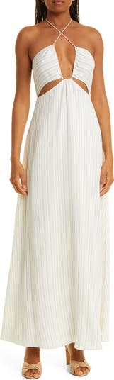 Rumpled Stripe Halter Dress