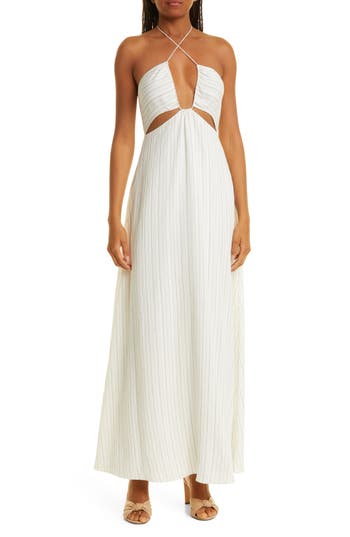 REBECCA TAYLOR REBECCA TAYLOR RUMPLED STRIPE HALTER DRESS