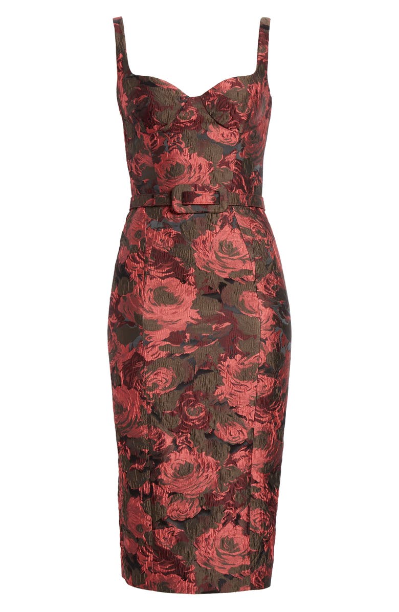 Michael Kors Collection Belted Stretch Jacquard Sheath Dress, Alternate, color,