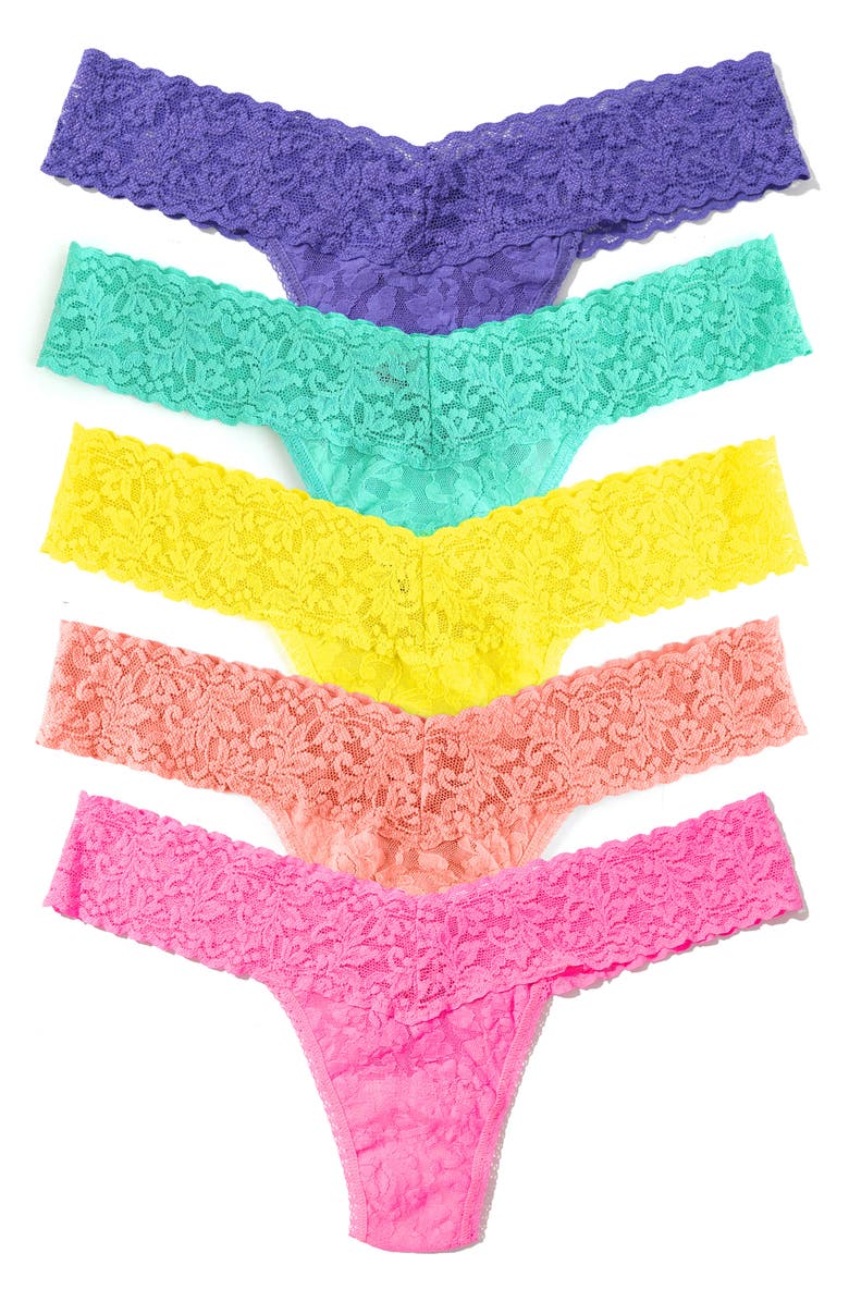 Hanky Panky Assorted 5-Pack Lace Low Rise Thongs, Main, color, Botany Box