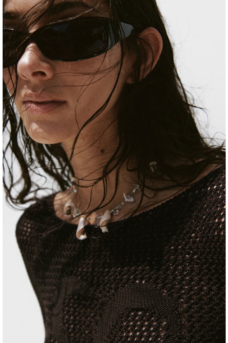 Floral Openwork Sweater, Alternate, color, CHOCOLATE