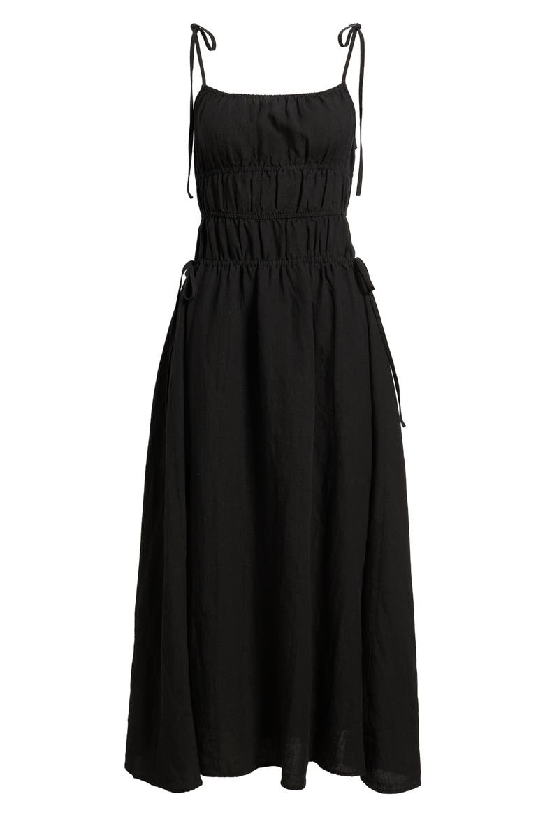 Novella Tie Strap LInen Maxi Dress, Alternate, color, BLACK