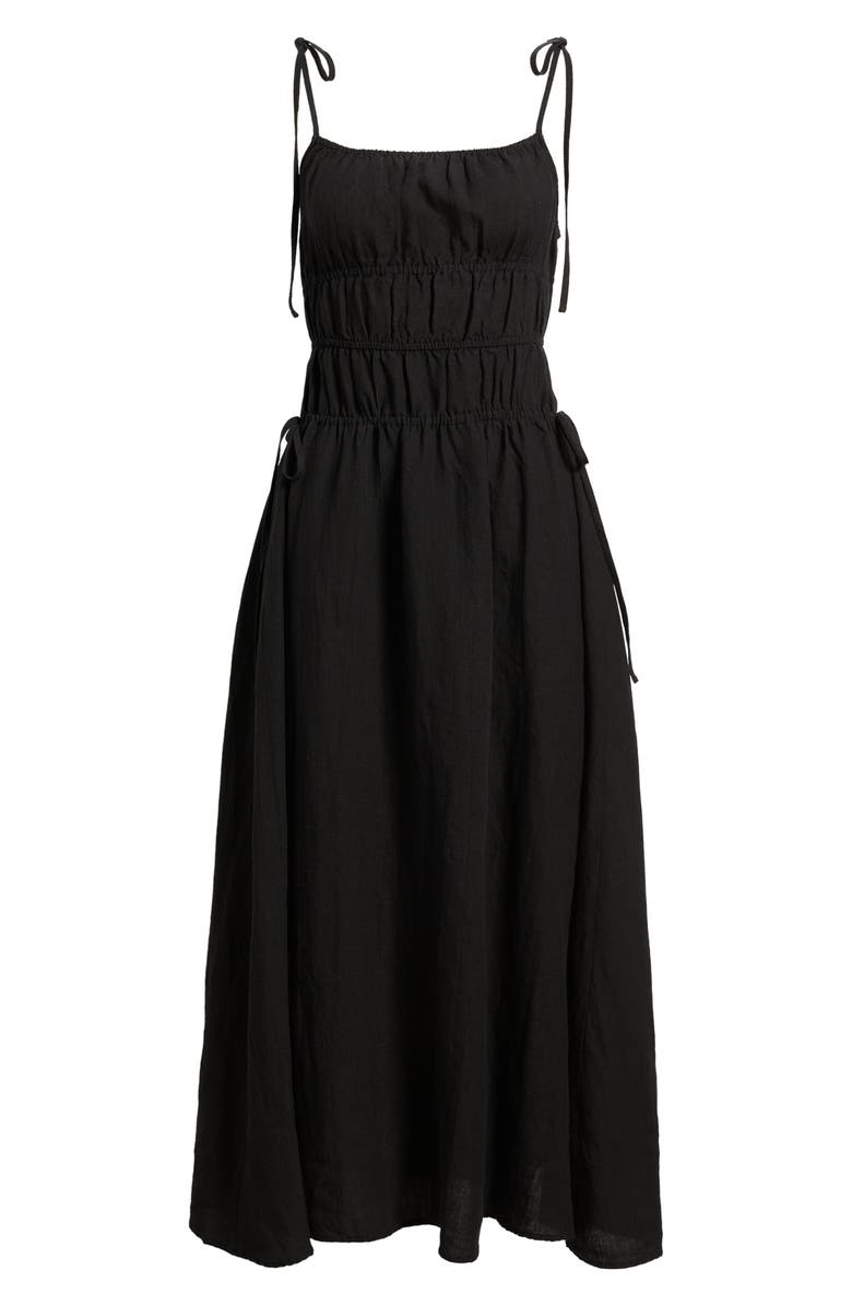 A.REN Novella Tie Strap LInen Maxi Dress, Main, color, Black