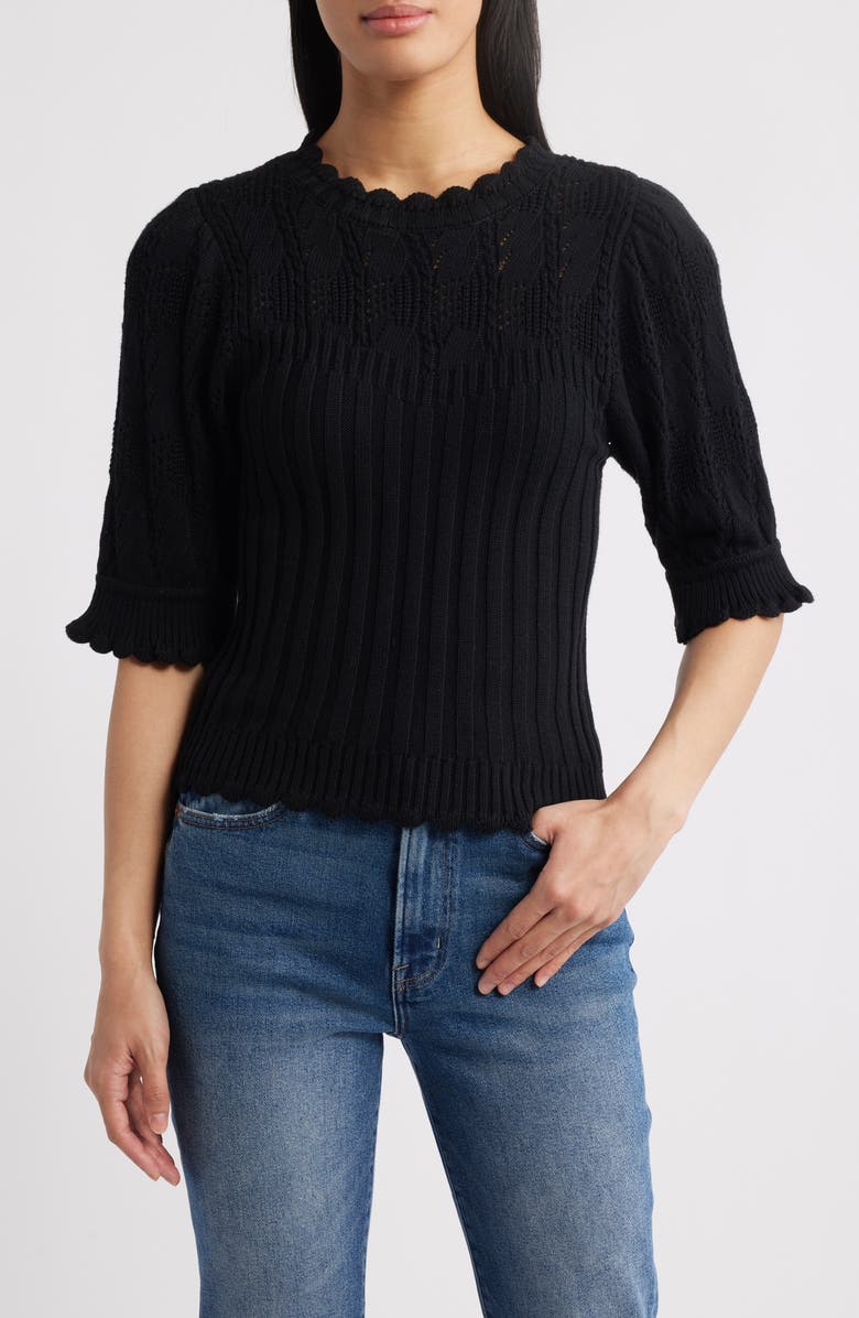 Wit & Wisdom Mixed Stitch Elbow Sleeve Sweater, Main, color, Black