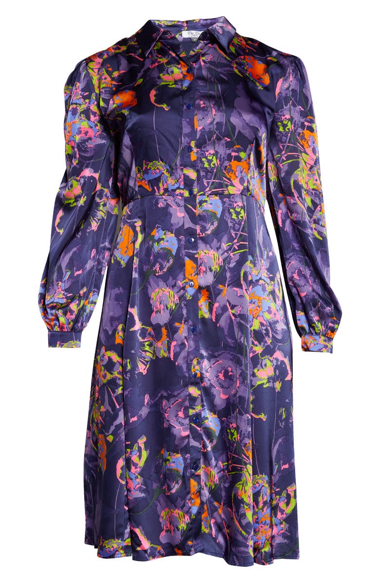 Chi Chi London Neon Floral Long Sleeve Satin Shirtdress, Alternate, color,