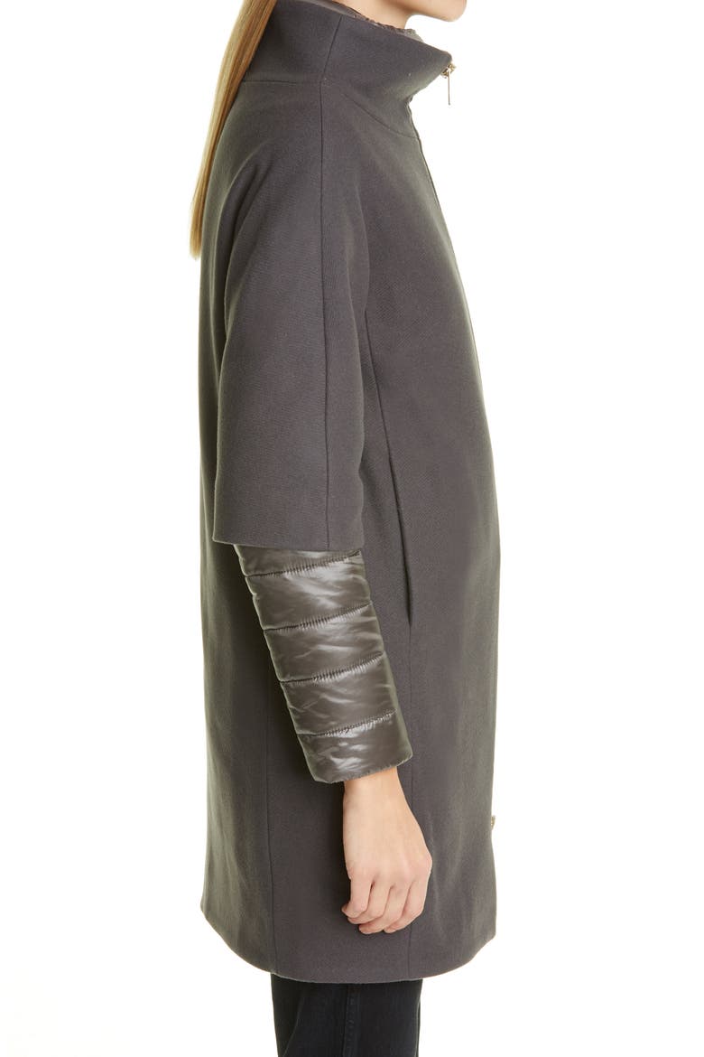 Wool Blend Cocoon Coat with Removable Sleeves & Bib, Alternate, color, CHARCOAL