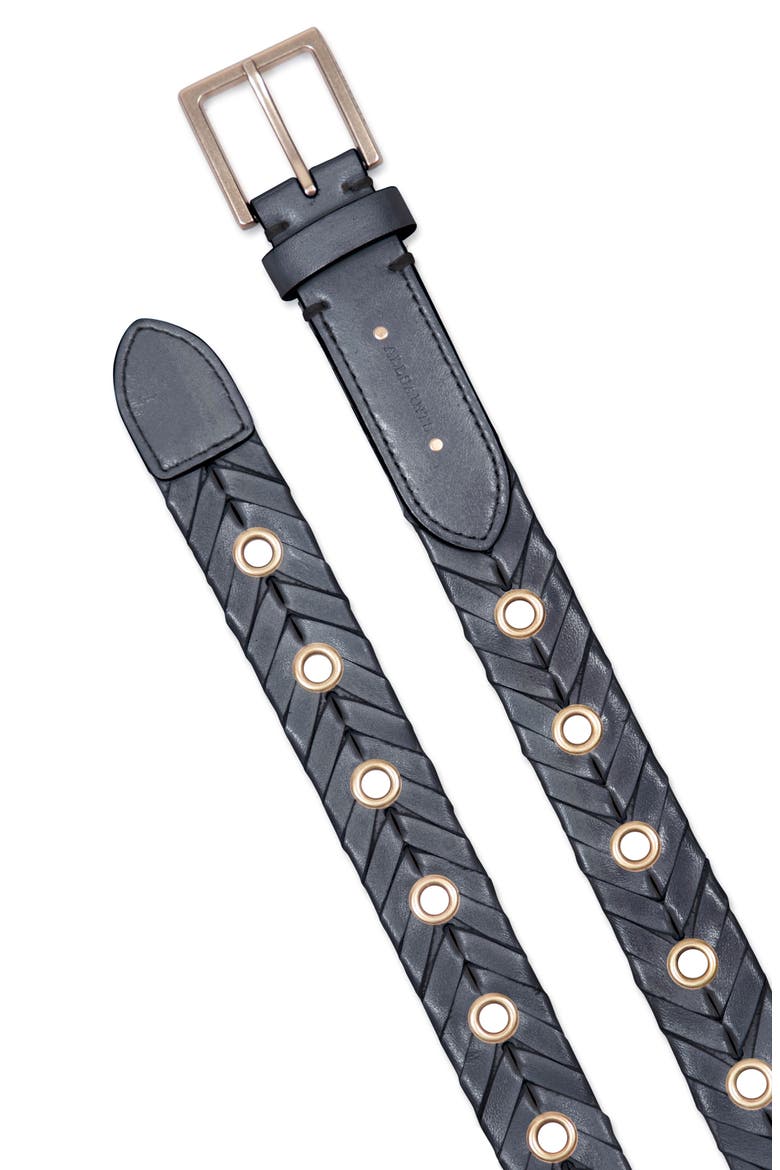 Woven Leather Eyelet Belt, Alternate, color, BLACK / WARM BRASS