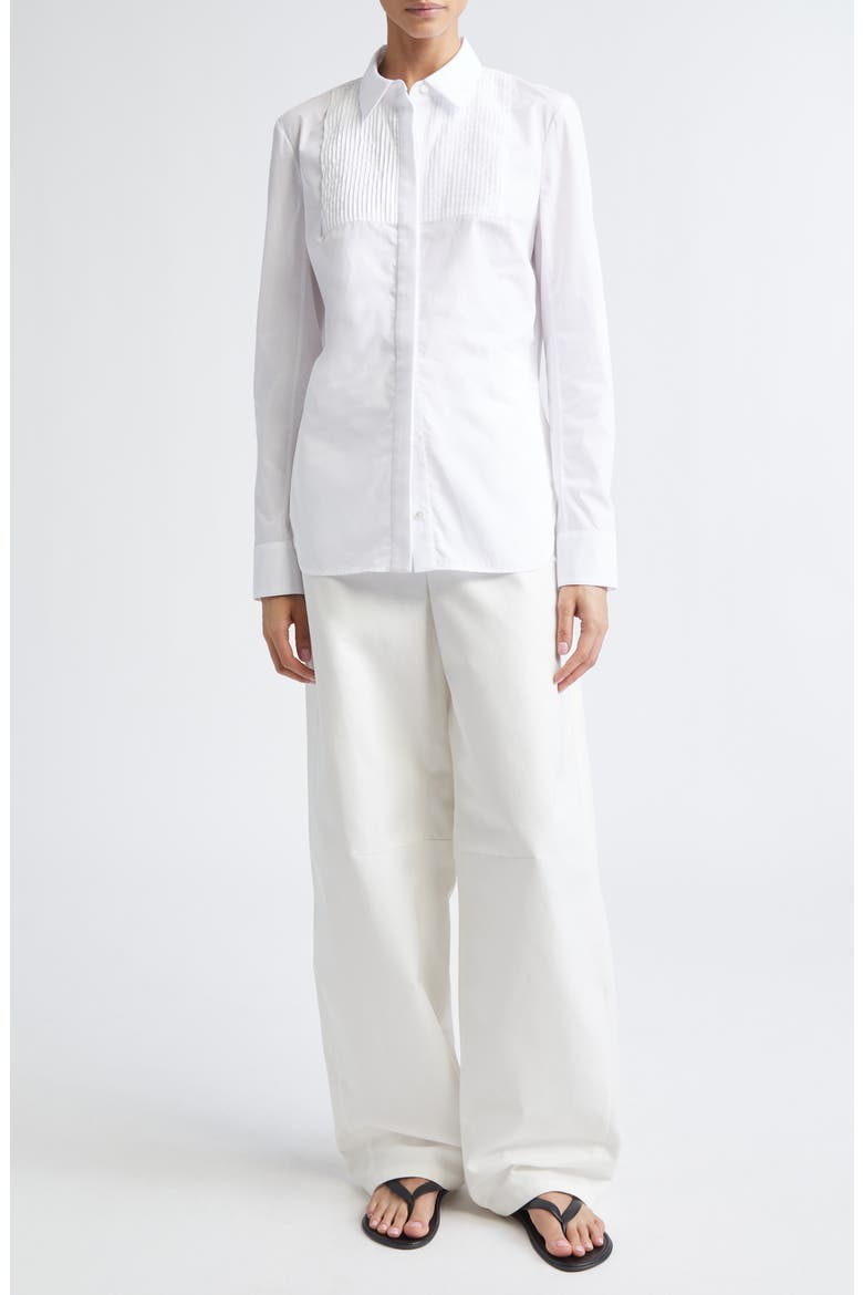 Natalia Pintuck Cotton Poplin Button-Up Shirt, Alternate, color, WHITE