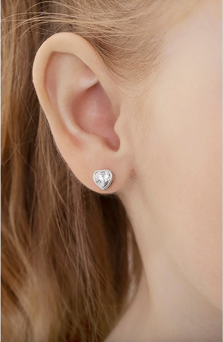 In Season Jewelry Bezel Cubic Zirconia Heart Earrings, Alternate, color, Silver