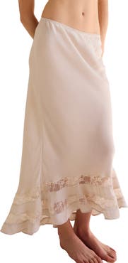 Free People Long Lost Lover Lace Detail Satin Slip Skirt