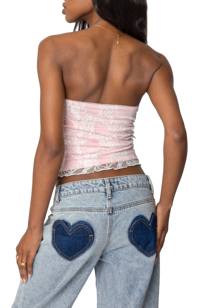 EDIKTED Allison Lace Crop Tube Top, Alternate, color, White-And-Pink