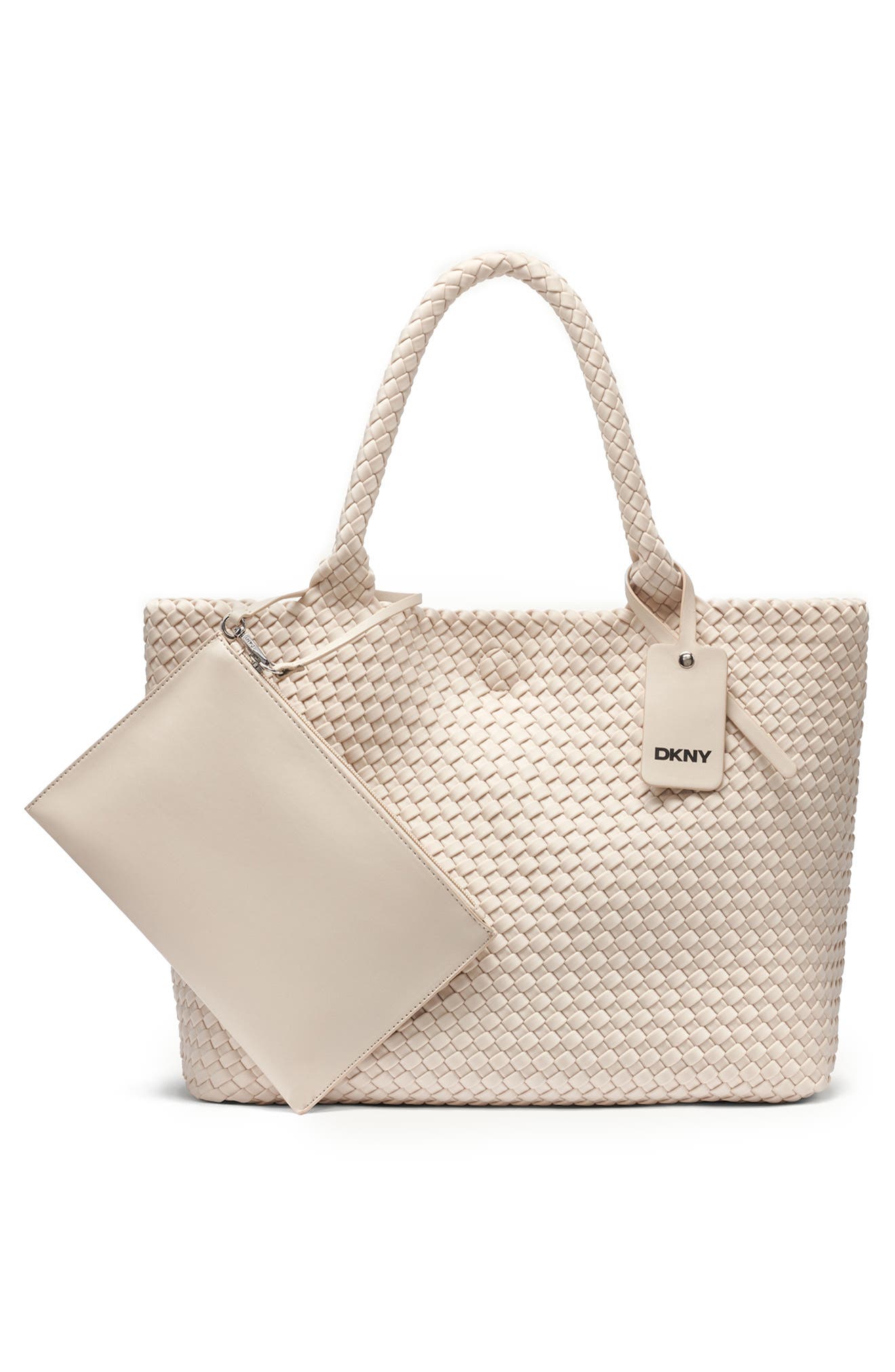 DKNY Large Giselle Woven Nylon Tote, Alternate, color, Light Taupe