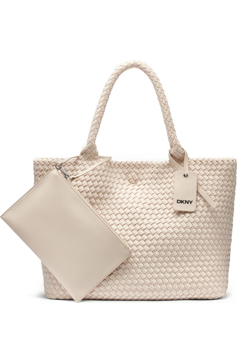 DKNY Large Giselle Woven Nylon Tote, Alternate, color, Light Taupe