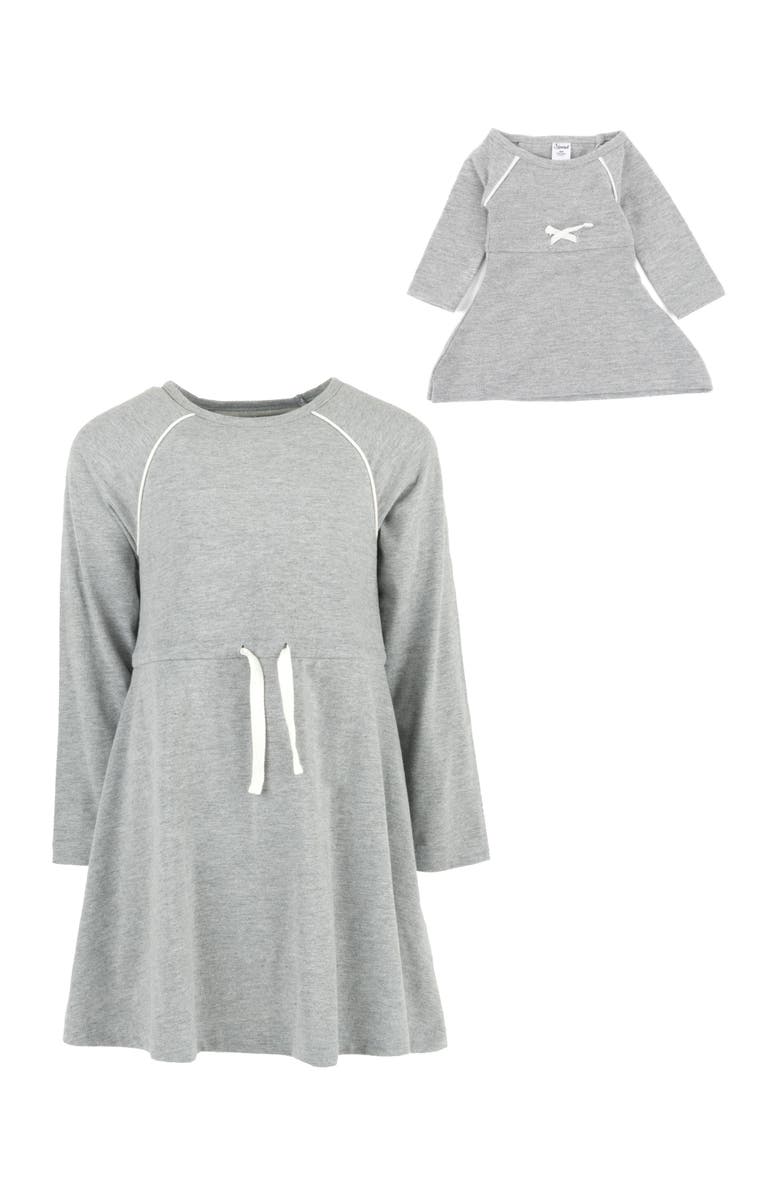 Leveret Girls Bow Tie Dress with Matching Doll Dress, Alternate, color, Light Gray