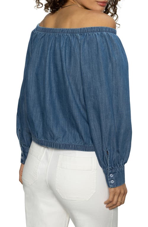 Sanctuary Off-the-shoulder Blouse In Blue Slate