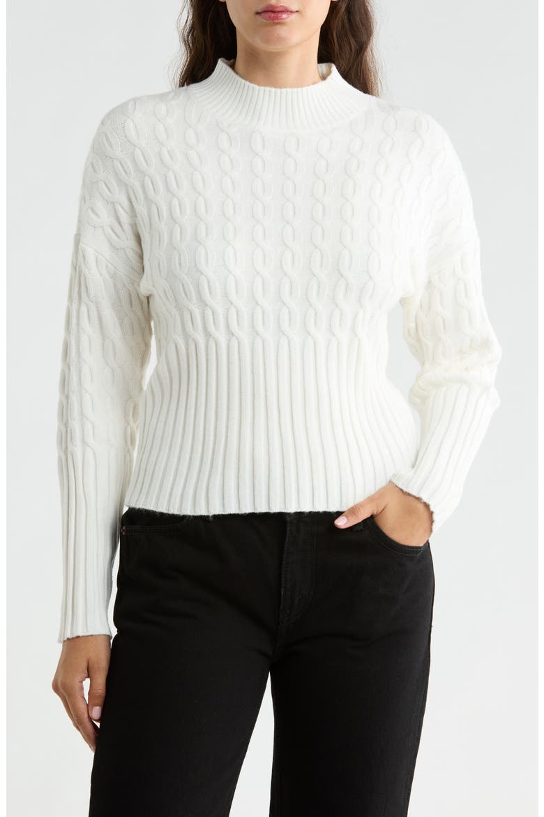 Mock Neck Cable Knit Crop Sweater, Main, color, IVORY