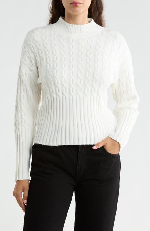 Mock Neck Cable Knit Crop Sweater