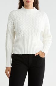 JASON WU Mock Neck Cable Knit Crop Sweater