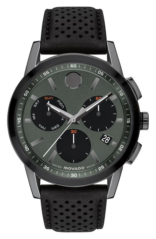 Movado Museum Sport Leather Strap Chronograph Watch, 43mm in Green 